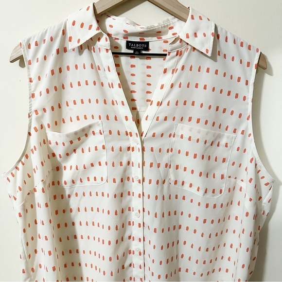 Talbots Nantucket Button Down Tank Blouse Dotted Print Career Womens Sz XL - Picture 6 of 9